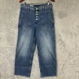 Sanctuary Denim High Rise Button Fly Crop Jeans Size 30 Raw Hem Barrel Fit